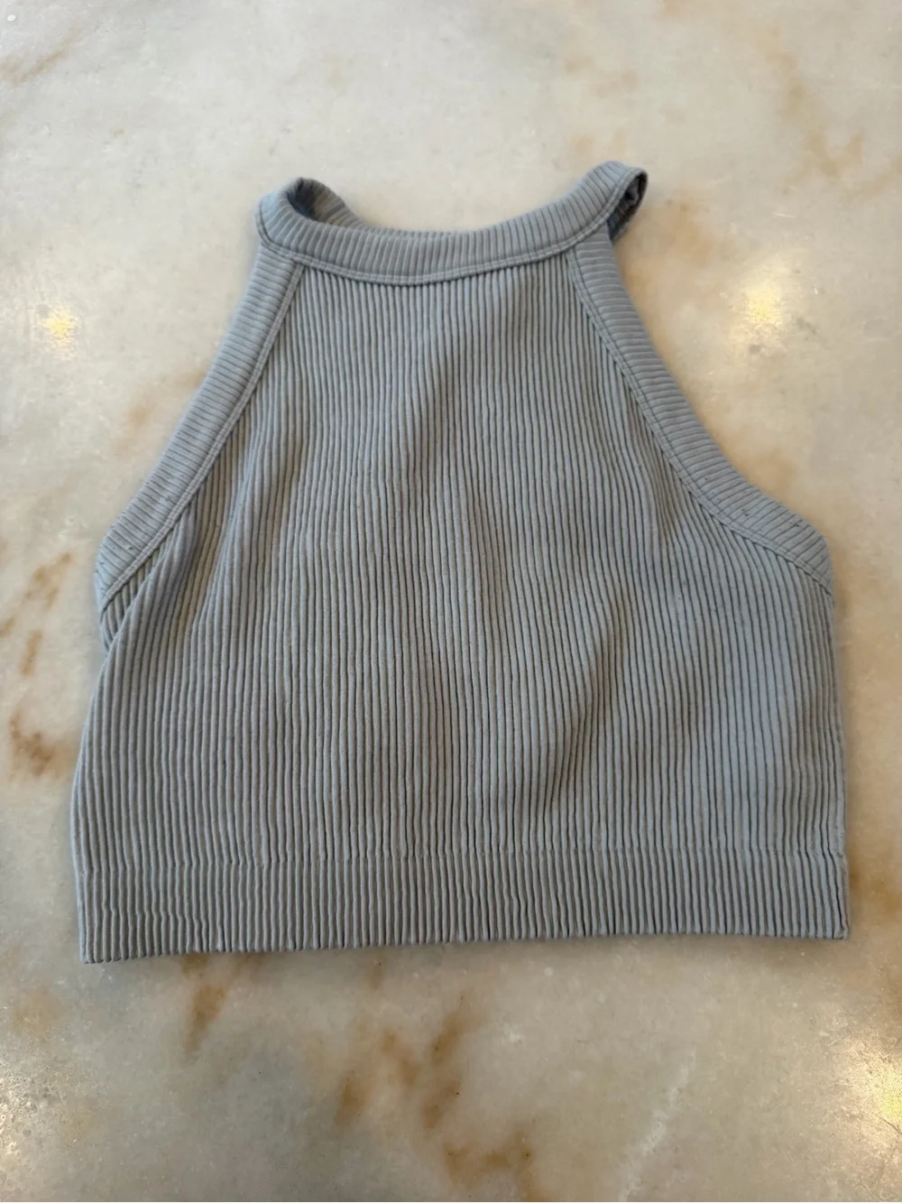 aerie Ribbed High-Neck Cropped Tank - Light Gray
